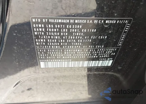 2019 Volkswagen Tiguan 2.0T Sel Premium/2.0T Sel Premium R-Line from USA, damaged, VIN 3VV4B7AX4KM084079